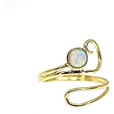 Lianie Gold Plated White Opal Open Ring, Adjustable Wrap Ring, Dainty Boho Ring for Women and Teen Girls, Gold Opal Ring Sizes 4–8