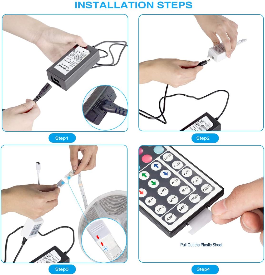 DAYBETTER Led Strip Lights 32.8ft Waterproof Flexible Tape Lights Color Changing 5050 RGB 300 LEDs Light Strips Kit with 44 Keys IR Remote Controller and 12V Power Supply for Home, Bedroom, Kitchen: Home Improvement