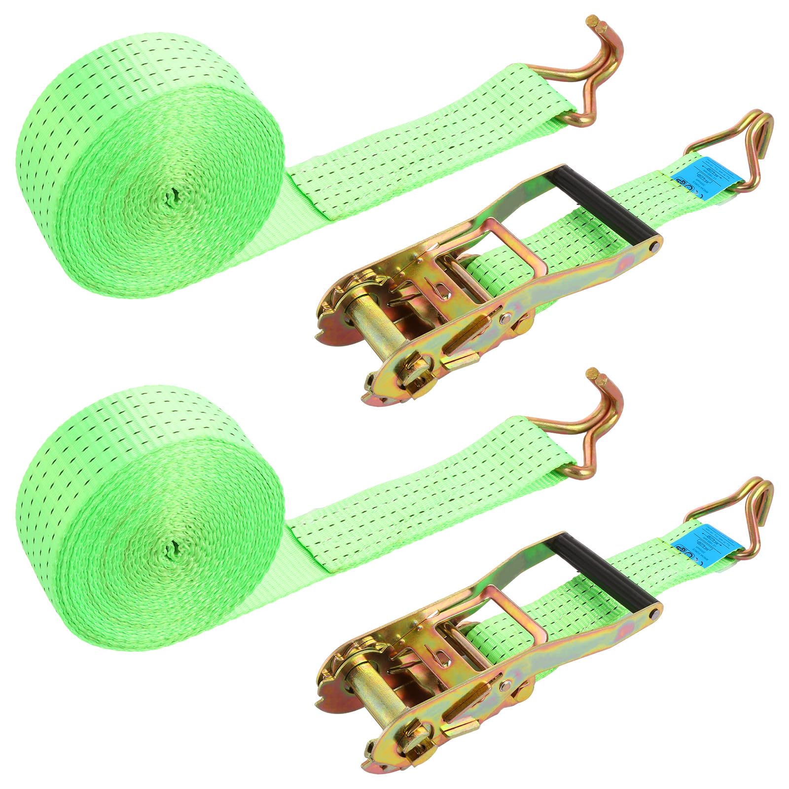 YOUNTHYE 2 Set Ratchet Straps Heavy Duty, 5cm x 6m Ratchet Straps with Hooks, 3000kg Break Strength, Adjustable Ratchet Tie Down Straps with Metal J Hook for Trucks, Cars, Motorcycles (Green)