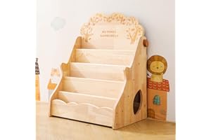 HI BABY MONMENT Kids Bookshelf with Storage,5-Tiers Wooden Montessori Bookshelf with Blackboard Children's Bookcase for Nursery,Classroom,Living Room