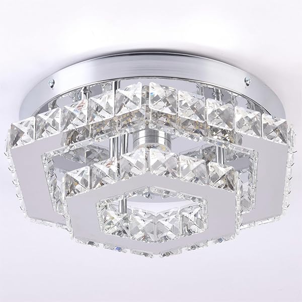CXGLEAMING MODERN CHANDELIER CRYSTAL FLUSH MOUNT CEILING LIGHT LED PENDANT LAMP DIMMABLE CHANDELIER FOR DINING ROOM LIVING ROOM BEDROOM KITCHEN HALLWAY(REMOTE CONTROL)