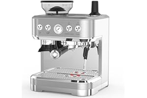 Takywep Professional Espresso Machine with Built-In Grinder and Milk Frother, 15 Bar Cappuccino and Latte Maker, Gift for Coffee Enthusiasts, Mom, Dad