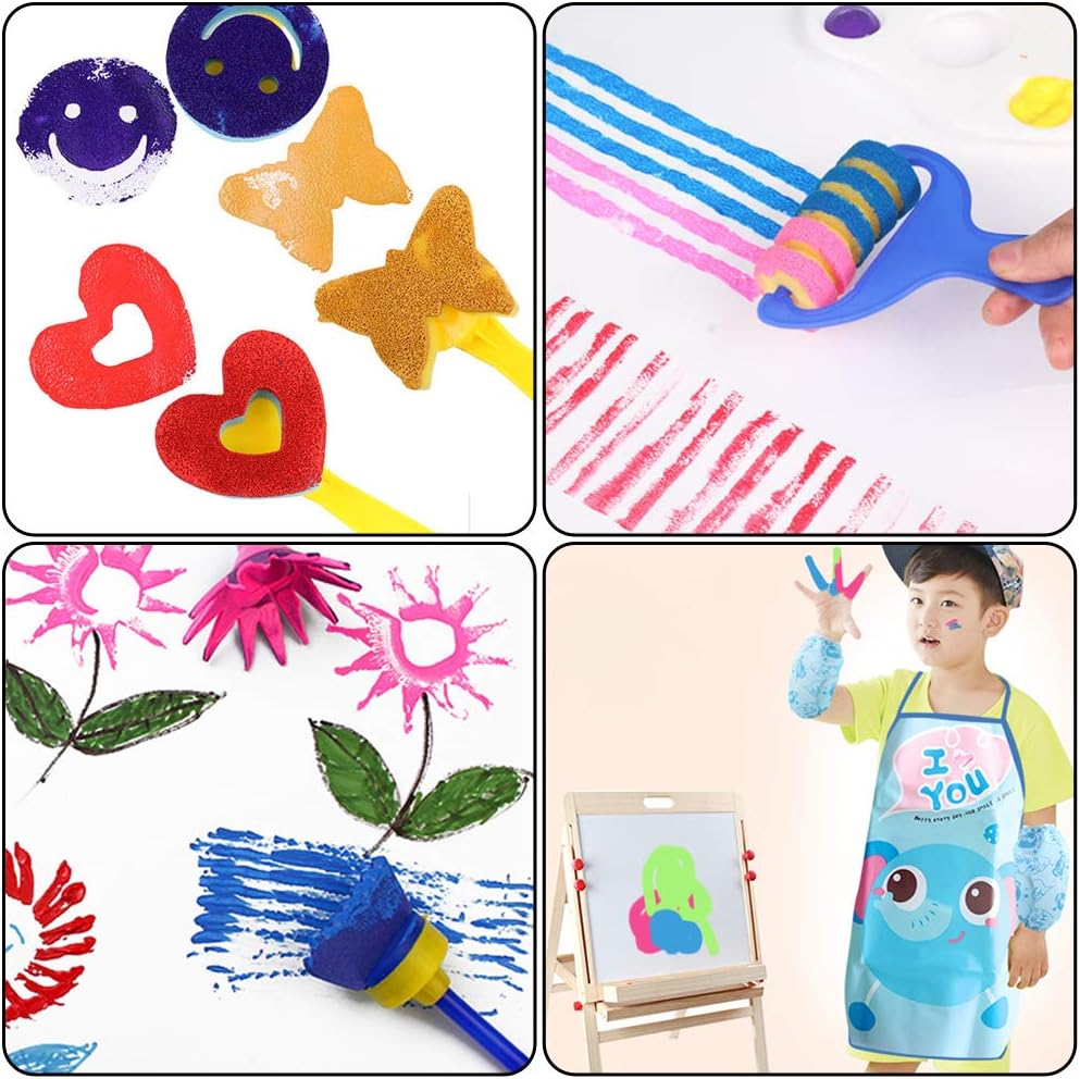 BigOtters Washable Finger Paint Set, Early Learning Kids Paint Set with Assorted Sponge Paint Brushes Smock Palette for Kids Home Activity School Prizes Art Party , 34PCS Set: Home Improvement