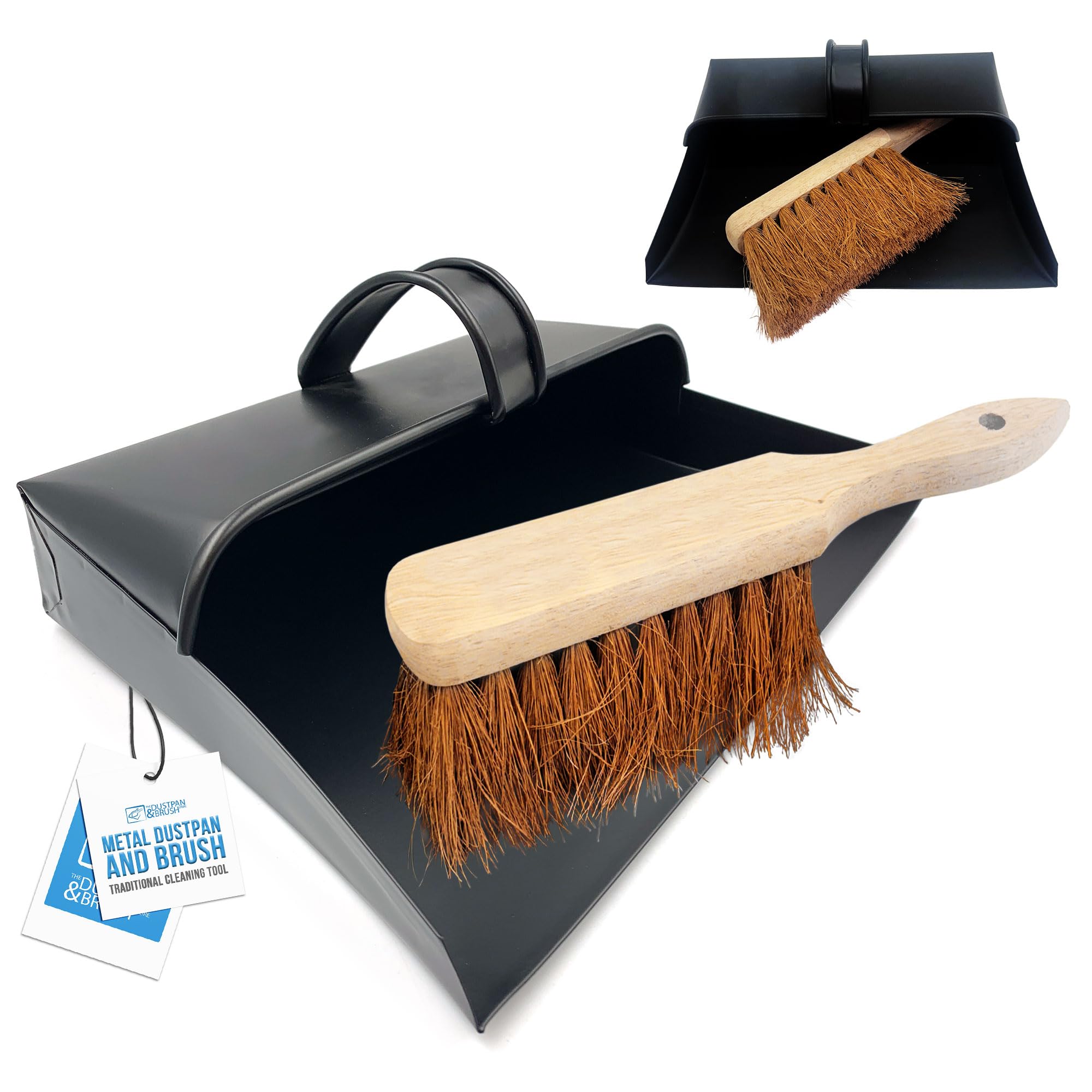 Black Hooded Metal Dust Pan and Soft Brush Dustpan ash pan Traditional Dustpan and Brush
