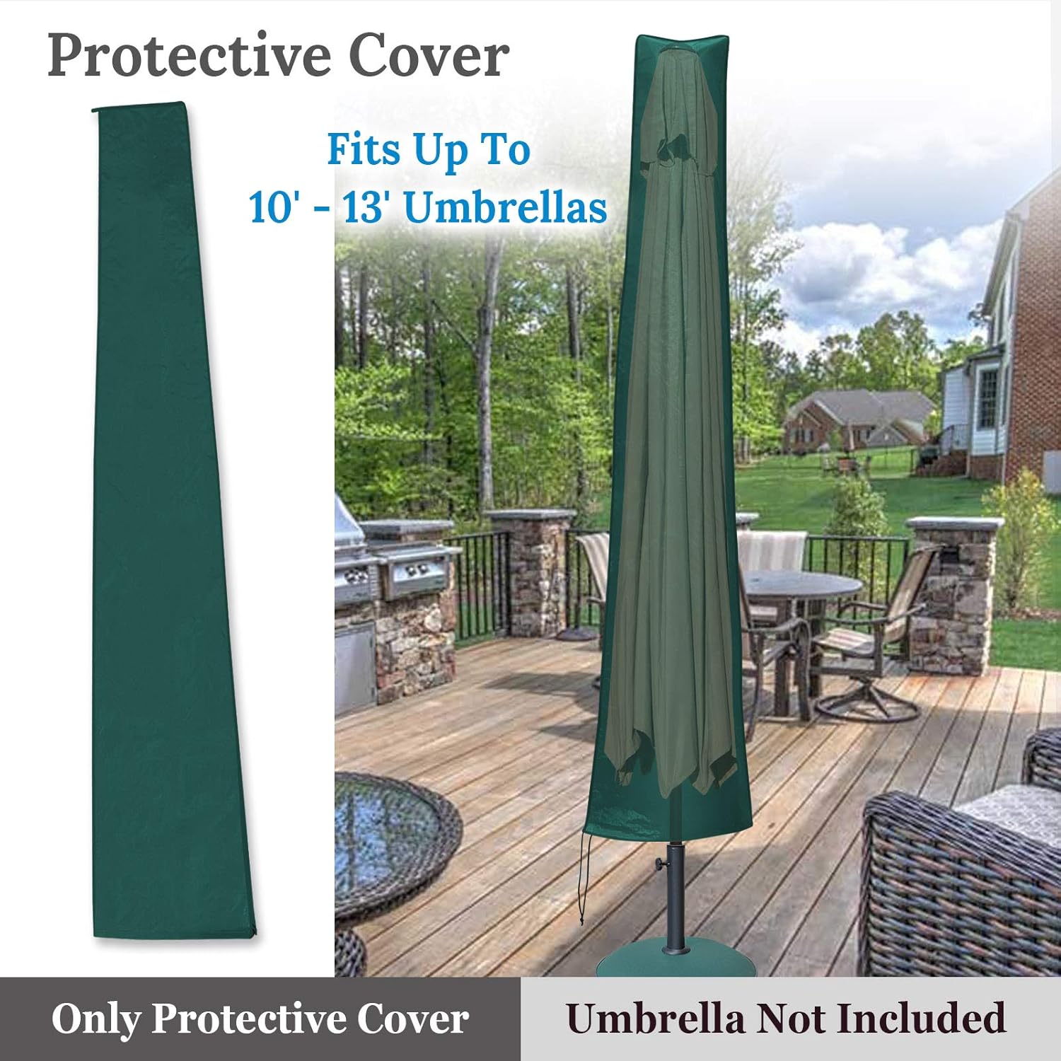 Benefitusa Umbrella Protective Cover For 10 13ft Standard Umbrella Outdoor Umbrella Pe Cover Green Umbrella Covers Patio Furniture Accessories
