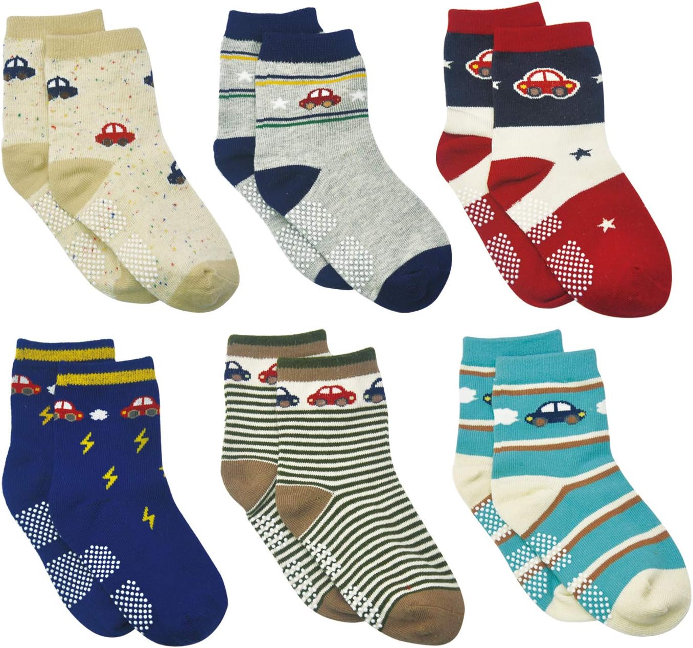 Toddler Boy Girl Socks 6 Pairs Non Skid Slipper Socks Grips 1-7 Years Old Baby