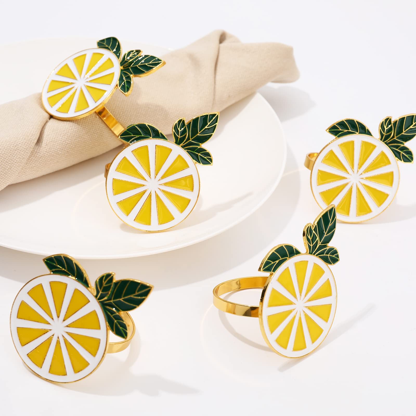 Photo 1 of Whaline  Lemon Napkin Rings Metal Lemon Napkin Holder Farmhouse Gold Fruit Napkin Buckle for Summer Wedding Dinner Party Birthday Banquet Family Gathering Holiday Table Top Decoration