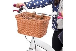 ZEAYEA Small Bike Basket, Front Bicycle Basket with Adjustable Leather Straps, Water Resistant Hand-Woven Bike Basket for Boy