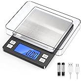 BOMATA 0.01g/1kg Upgraded Small Digital Scale, USB Rechargeable, with Larger Display and Hold,Tare Function, 9 Units, High Pr
