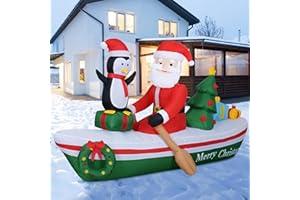 Double Couple 7FT Christmas Inflatable Santa Rowing Boat with Penguin/Christmas Tree/Gifts/Garlands Xmas Blow Up with Build-in LEDs Lights for Outside Indoor Party Garden Lawn