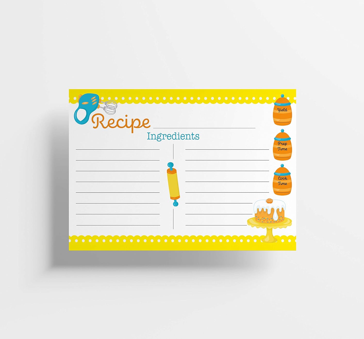 Recipe Cards, 4x6 Inches, 50 Fill-in-the-Blank Cards for Recipe Box, Made In the USA (Kid's Emoji)
