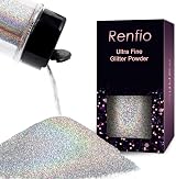 Renfio Holographic Ultra Fine Glitter Powder 60g Silver Resin Flakes 1/128"