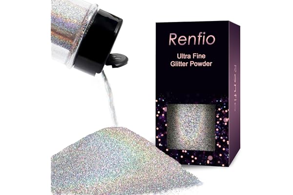 Renfio Holographic Ultra Fine Glitter Powder Metallic Resin Glitter 2.11 Oz (60g) PET Flakes Crafts Sequins 1/128" 0.008" 0.2