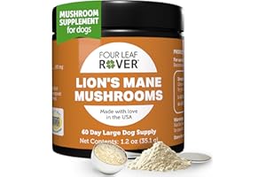 FOUR LEAF ROVER - Lion's Mane Mushrooms for Dogs - Supports Healthy Brains and Nervous Systems in Dogs of All Ages - Organic Whole Mushrooms - 3rd Party Tested - 60 Day Large Dog Supply