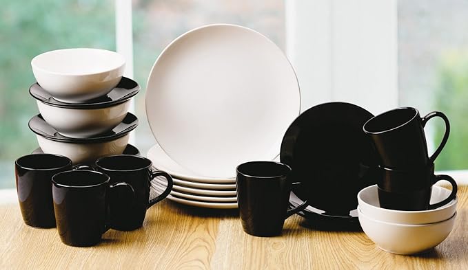 24 Piece Café Bistro Black/White Dinner Set: Amazon.co.uk: Kitchen & Home