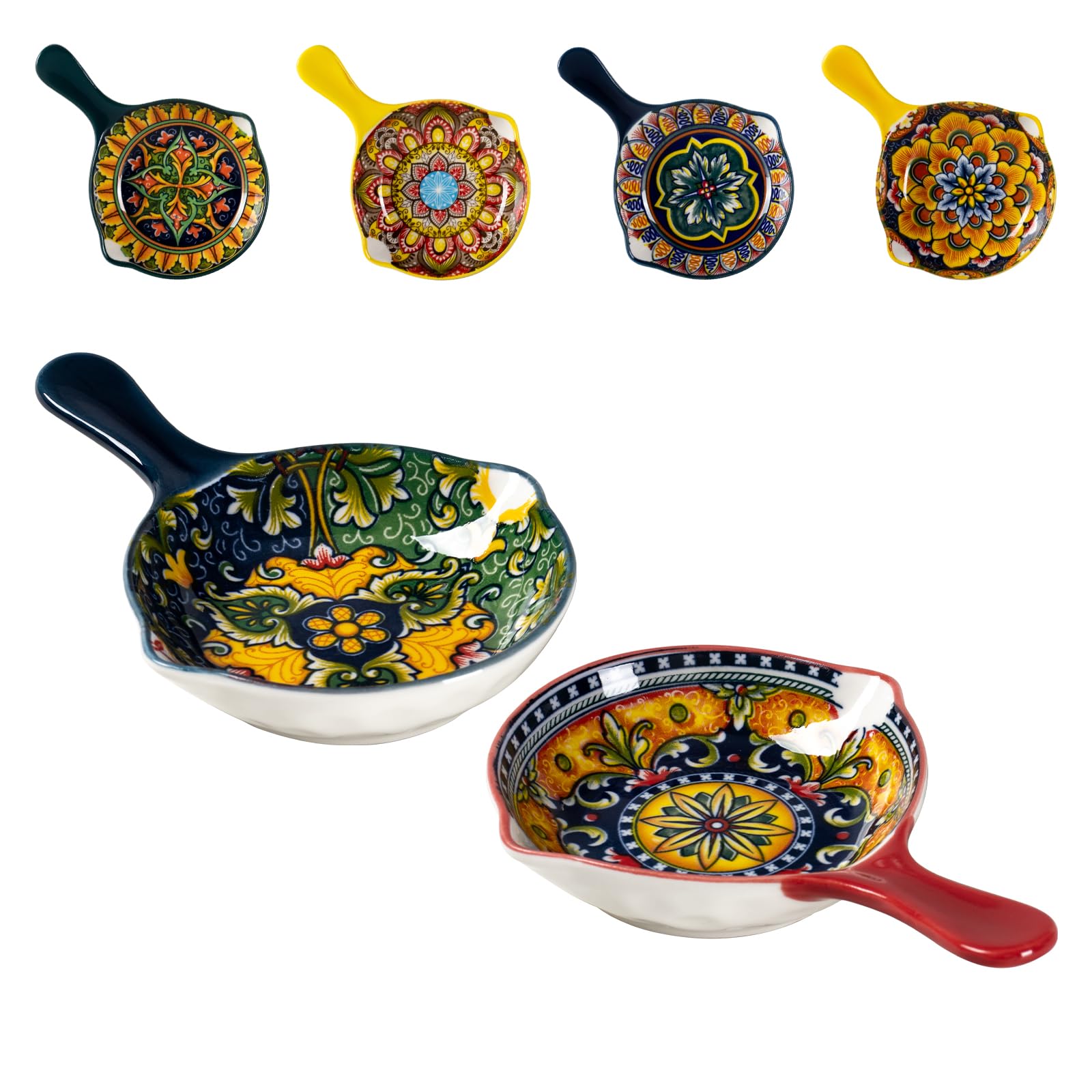 Sauce Dishes Dip Bowls, Mini Bowl Set Ketchup Side Dish, Condiment Relish Plate Chopsticks and Spoon Rack Holder - Bohemian style Dip Dishes