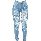 Women's High Waist Plus Size Destroyed Jeans Slim Skinny Ripped Trousers Stretch Denim Pants