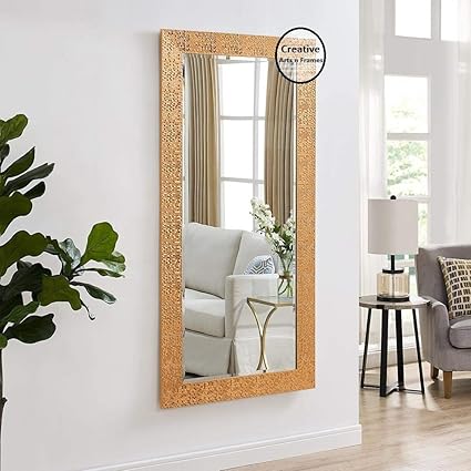 Creative Arts n Frame Long Full Length Vibrant Copper Fiber Wood Framed Wall Mirror || Size - 21 x 40 inch || Mirror with Multipurpose Shelf ||