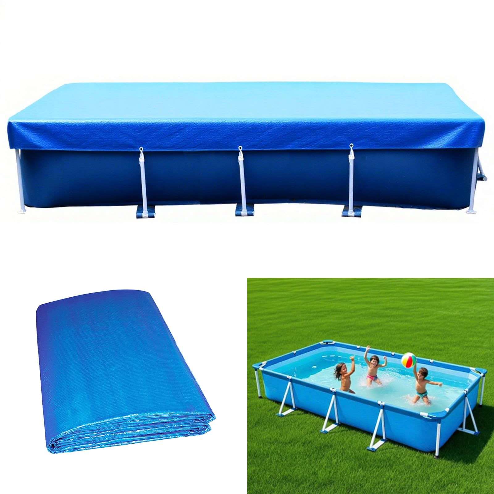 Photo 1 of 177" X 87" Rectangle Pool Cover, 14 x 7 ft Rectangular Frame Swimming Pool Cover, Durable PE Tarpaulin Dust Proof Rain Proof Garden Outdoor Above Ground Square Pools Cover (177''x87'')