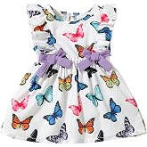 Mioglrie Baby Girl Dress Summer Clothes Infant Outfits Ruffle Sundress | 3 6 9 12 18 24 Month Girl Clothes, Ruffle Fly Sleeve, All‑Over Print With Bow Decor, Soft Fabric, Casual Daily Wear