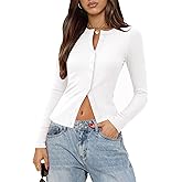 Gleenat Womens Ribbed Long Sleeve Going Out Tops Button Down Up Cardigan Sweaters Lightweight Regular Length Cute Cardigan