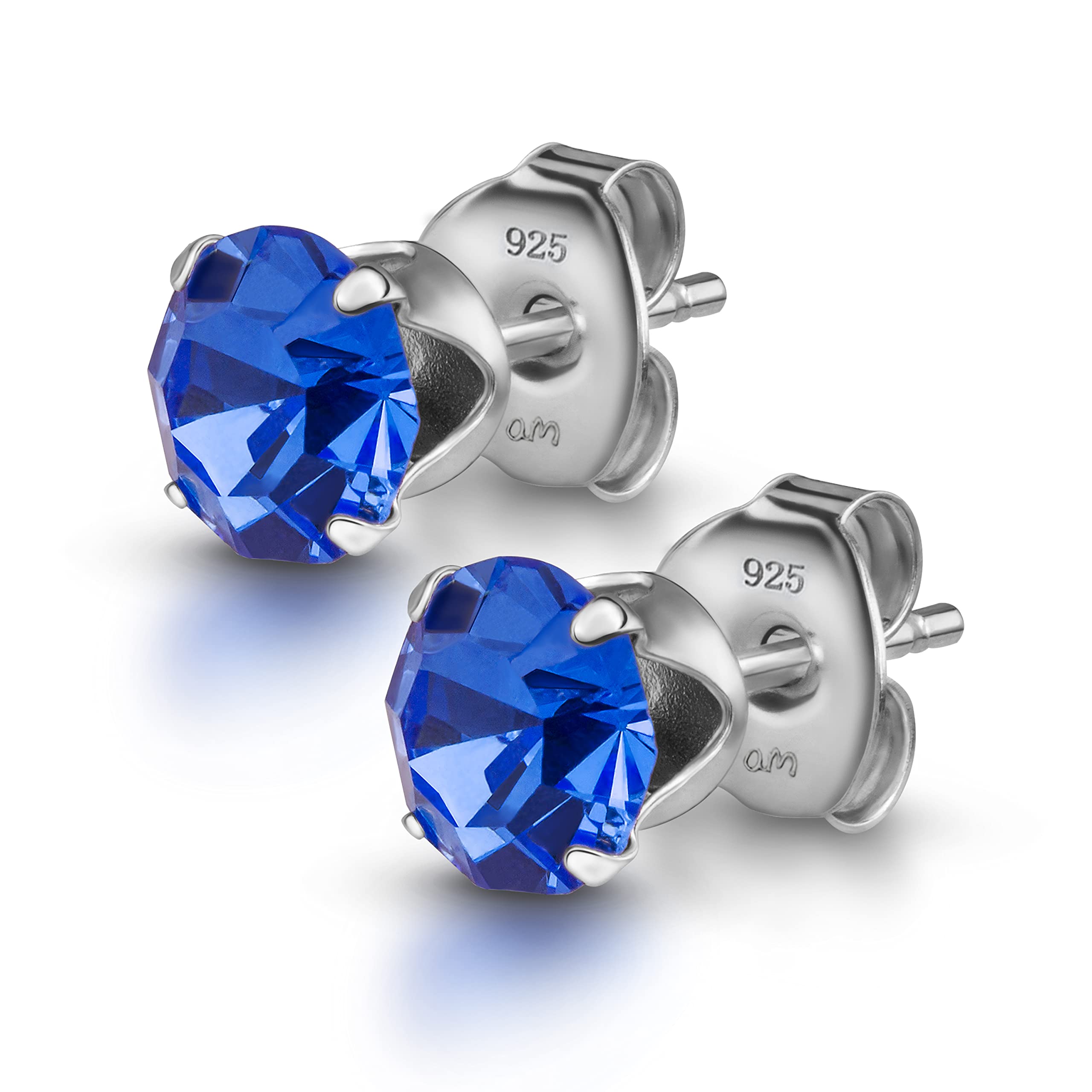 Amberta Women's 925 Sterling Silver Lumini Crystal Blue Collection Stud Earrings: Majestic Blue