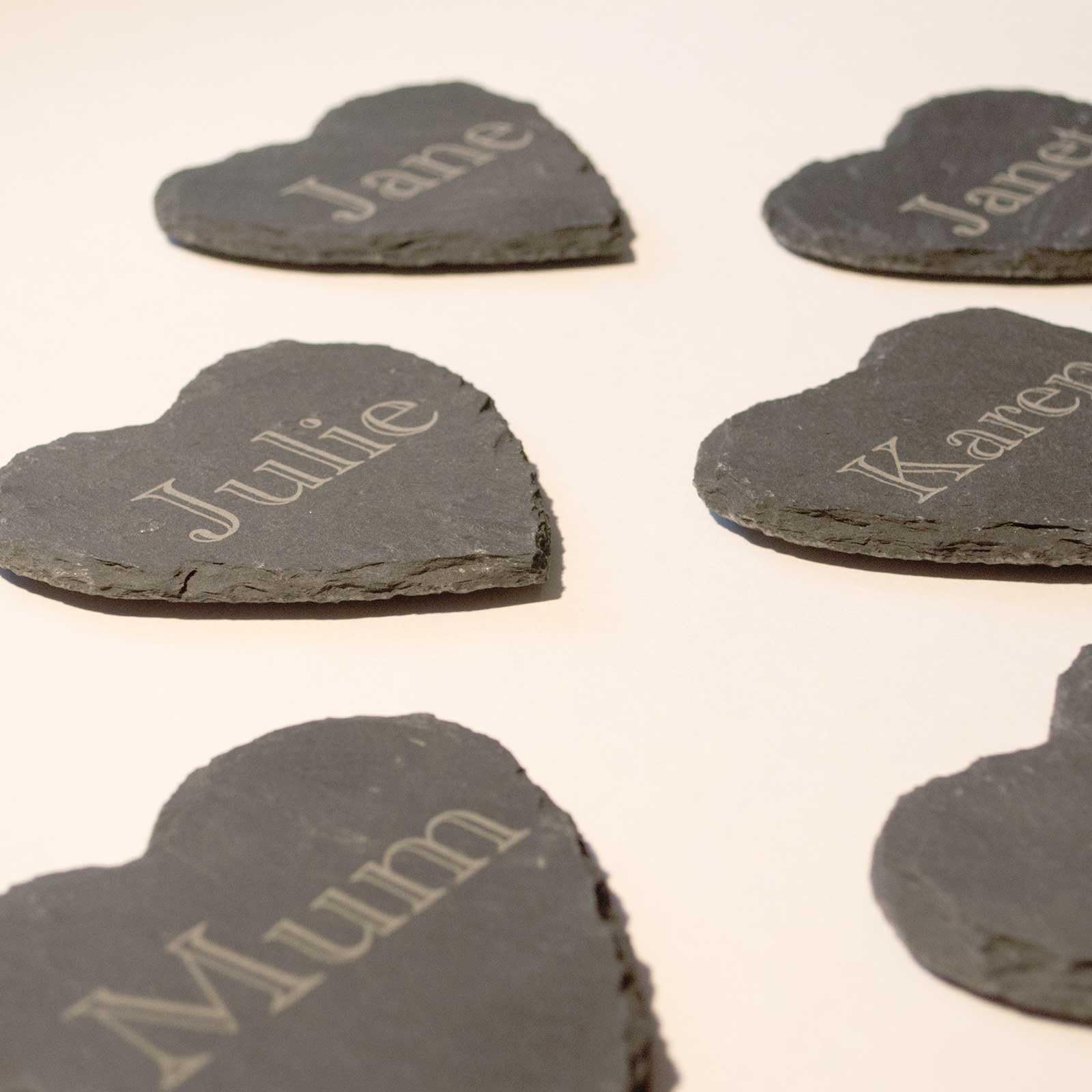 Personalised Love Heart Slate Coasters, Wedding Favours, Christening Gift, Anniversary (X20 Coasters)