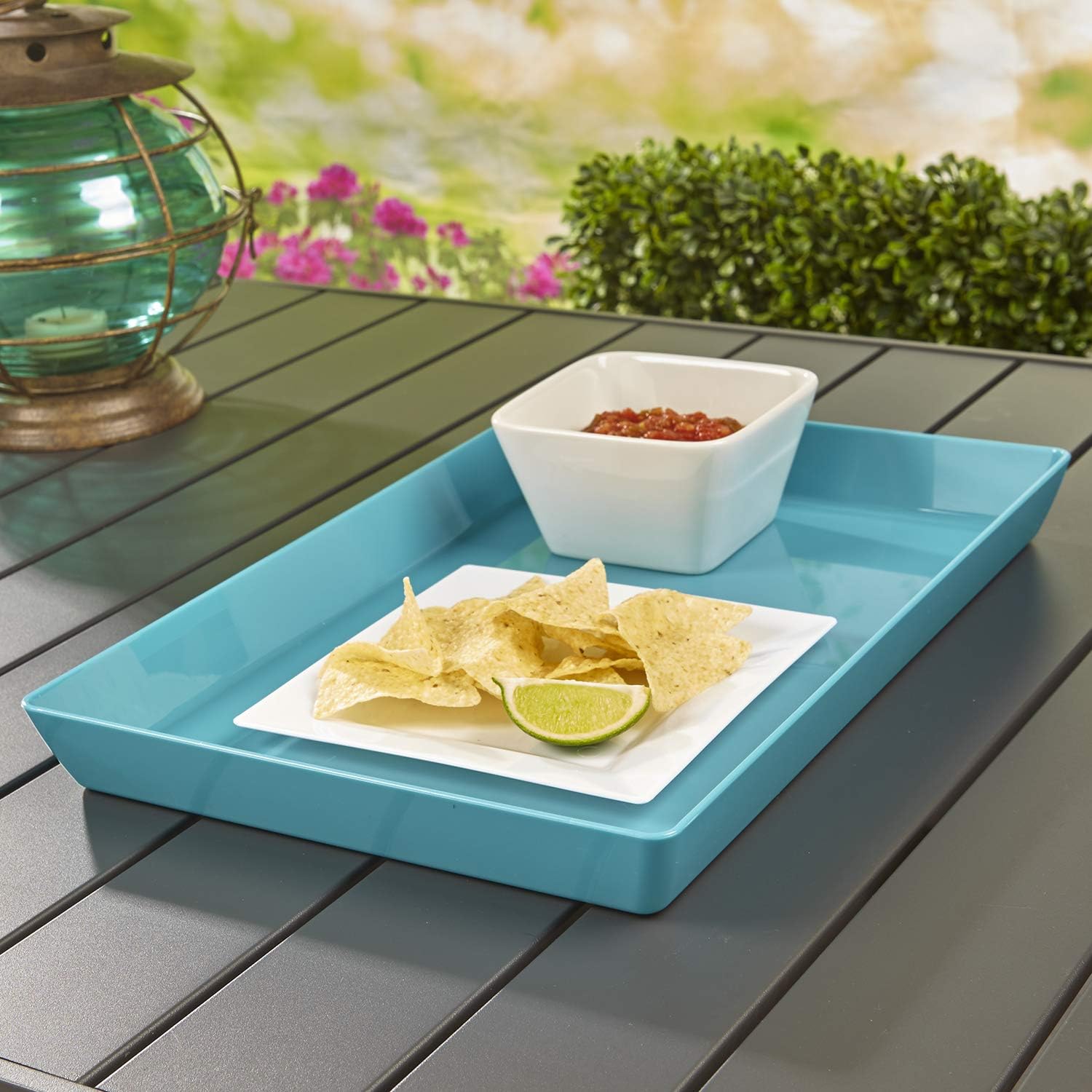 US Acrylic Avant 15" x 10" Plastic Serving Tray | Set of 3 Ocean Blue: Home & Kitchen