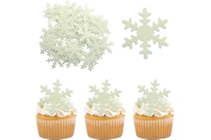 Gyufise 50Pcs White Edible Cupcake Toppers Snowflakes Cake Decoration for Christmas Winter Frozen Birthday Party Supplies