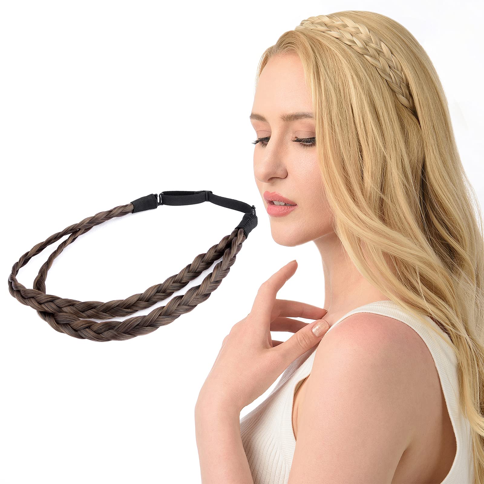 Gledola Double Three Strands Braid Headband Synthetic Hair Plait Headband for Women Hair Accessory (Copper Brown)