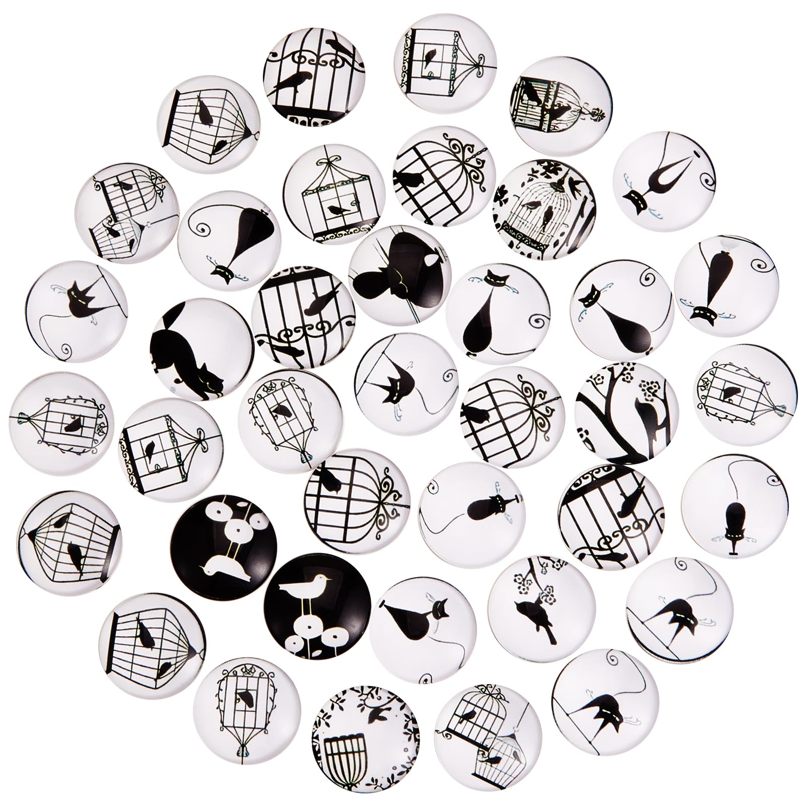 BEEFLYING 100 Pcs Half Round Cat Glass Cabochons Retro Black and White Picture Glass Cabochons 25mm Printed Glass Cabochons for Cameo Photo Pendant Jewelry Making
