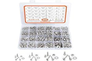 KAIBCED 800Pcs Screw and Bolts Assortment Kit, 4-40#6-32#8-32#10-24 Phillips Pan Head Assorted Nuts Bolts and Flat Washers Kit, Stainless Steel Nuts and Bolts Assortment Kit with Case