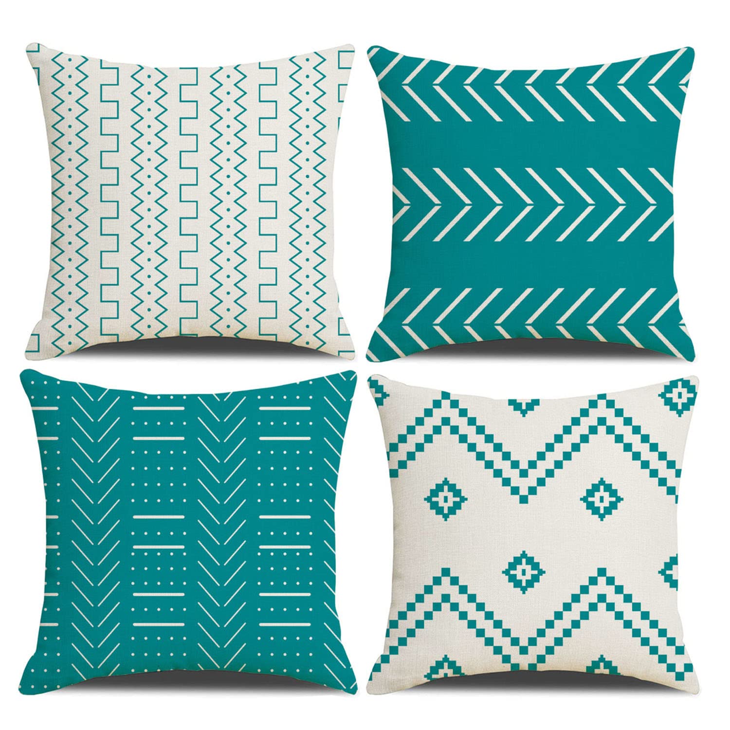 DWDC Cushion Covers 40 x 40 cm Farmhouse Cushioncase cover, Set of 4 Teal Textured Patchwork Square PillowCase for Sofa Chair Bedroom Modern Decor Home Office Couch Car Garden — image 1