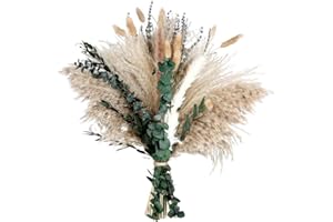 Dried Pampas Grass Bouquet with Lavender and Eucalyptus, Rustic Boho Floral Arrangement for Home Decor (Green)