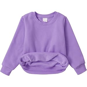 Girls Boys Warm Winter Fleece Lined Sweatshirt Crewneck Long Sleeve Pullover Kids Fall Winter Solid Color Athletic Tops
