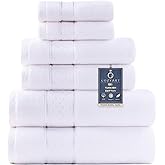 COZYART White Bath Towels Set 6 Piece, Luxury 100% Turkish Cotton 650GSM Hotel Quality, Soft, Absorbent,Towel Sets for Bathroom | 2 Bath Towels 2 Hand Towels 2 Washcloths
