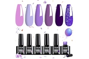 LKE Purple Glitter Gel Nail Polish Set Halloween Christmas 6 Colors Spring Dark Purple Shade Shine Gel Polish Set Gel Nail Kit Soak Off U V/LED Nail Lamp Nail Art Design Manicure Home DIY & Salon