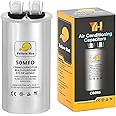 Capacitor for Air Conditioner 50 uf MFD 370 or 440 Volt VAC, Multi-Purpose Round Capacitor for AC Motor Run or Fan Motor Start or Condenser Straight