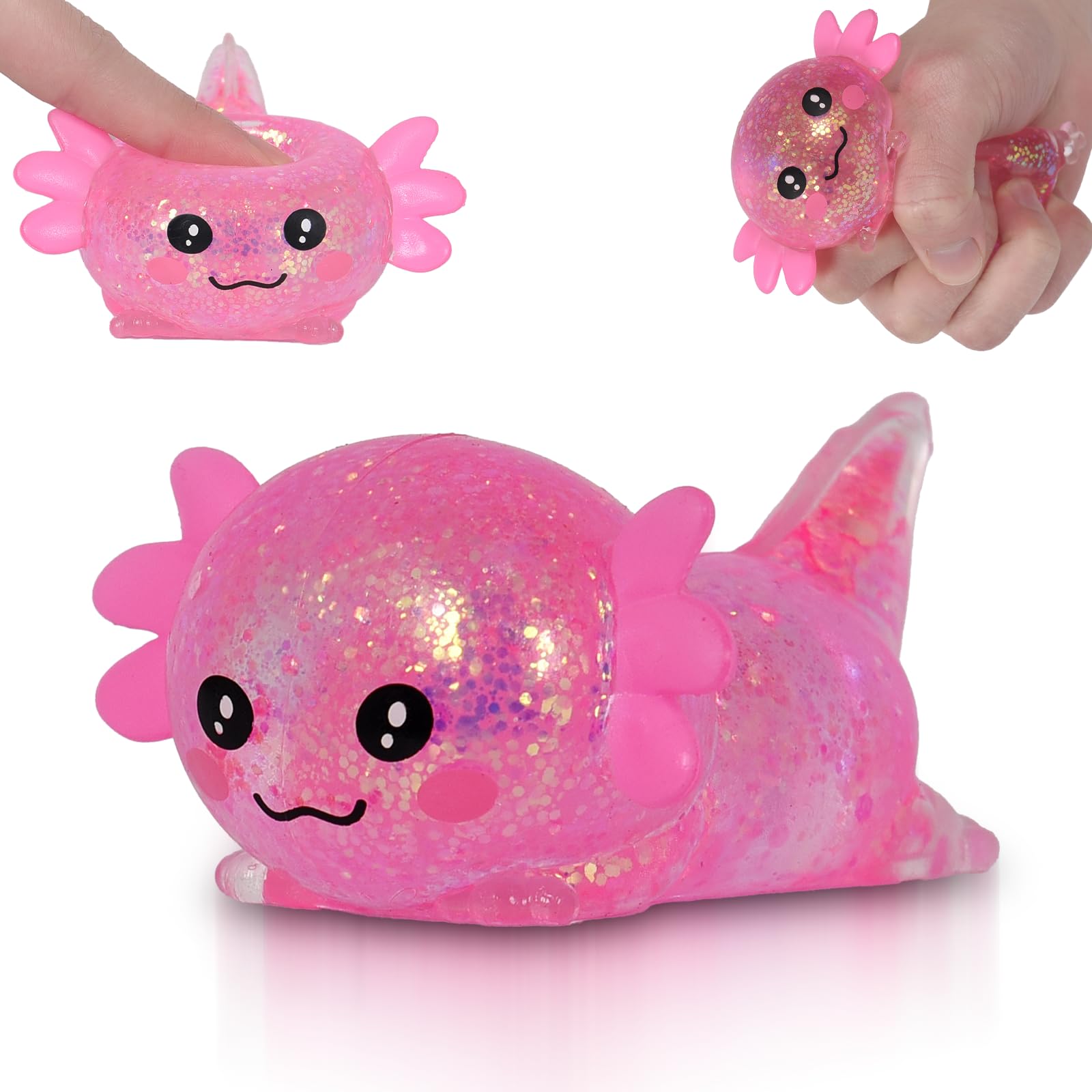 Ssqauvig Axolotl Squishy Toy, Medium Squishy Axolotl Squeeze Toy, Soft Slow Rising Stress Relief Toy, Sensory Fidget Toys Squishy for Anxiety for Kids Youth Adults (Pink)