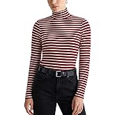 Zengjo Striped Turtleneck Women Long Sleeve Fitted High Neck Top Lightweight Soft Stretchy