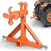 Orange 3 Point Hitch Receiver with Dual 2” Receiver–Include Ball Adapter & Hook, 3 Point Quick Hitch Category 1 Fit Top Receiver & Ball Hitch, 3 Point Hitch Attachments Fit Category 1 Tractors