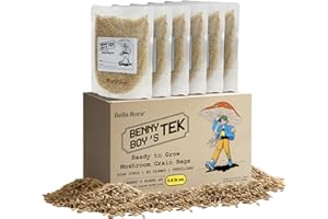 Bella Bora Grain Spawn Bags | 6-Pack Mushroom Grow Bags (5 lbs) | Unpolished Brown Jasmine Rice as Mushroom Substrate Sterilized | Fast Colonization Easy to Use