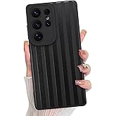 KANGHAR Compatible with Samsung Galaxy S25 Ultra Case, Silicone Stripes Cute Pattern, Camera Protection Soft Slim Phone Case for Girls Women -Black