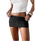 MakeMeChic Women's Sequin Mini Skirt Low Waisted Sparkly Micro Pencil Skirt