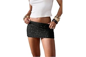 MakeMeChic Women's Sequin Mini Skirt Low Waisted Sparkly Micro Pencil Skirt