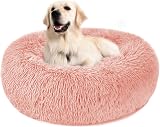 Nepfaivy Calming Donut Bed for Dogs Cats 27.5in Pink Non-Slip Washable
