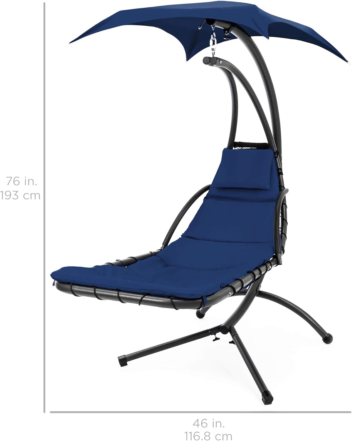 best chaise lounge on Best Choice Products Hanging Curved Chaise Lounge Chair Swing For Backyard Stand Navy Blue Patio W Pillow Canopy Chairs Patio Seating