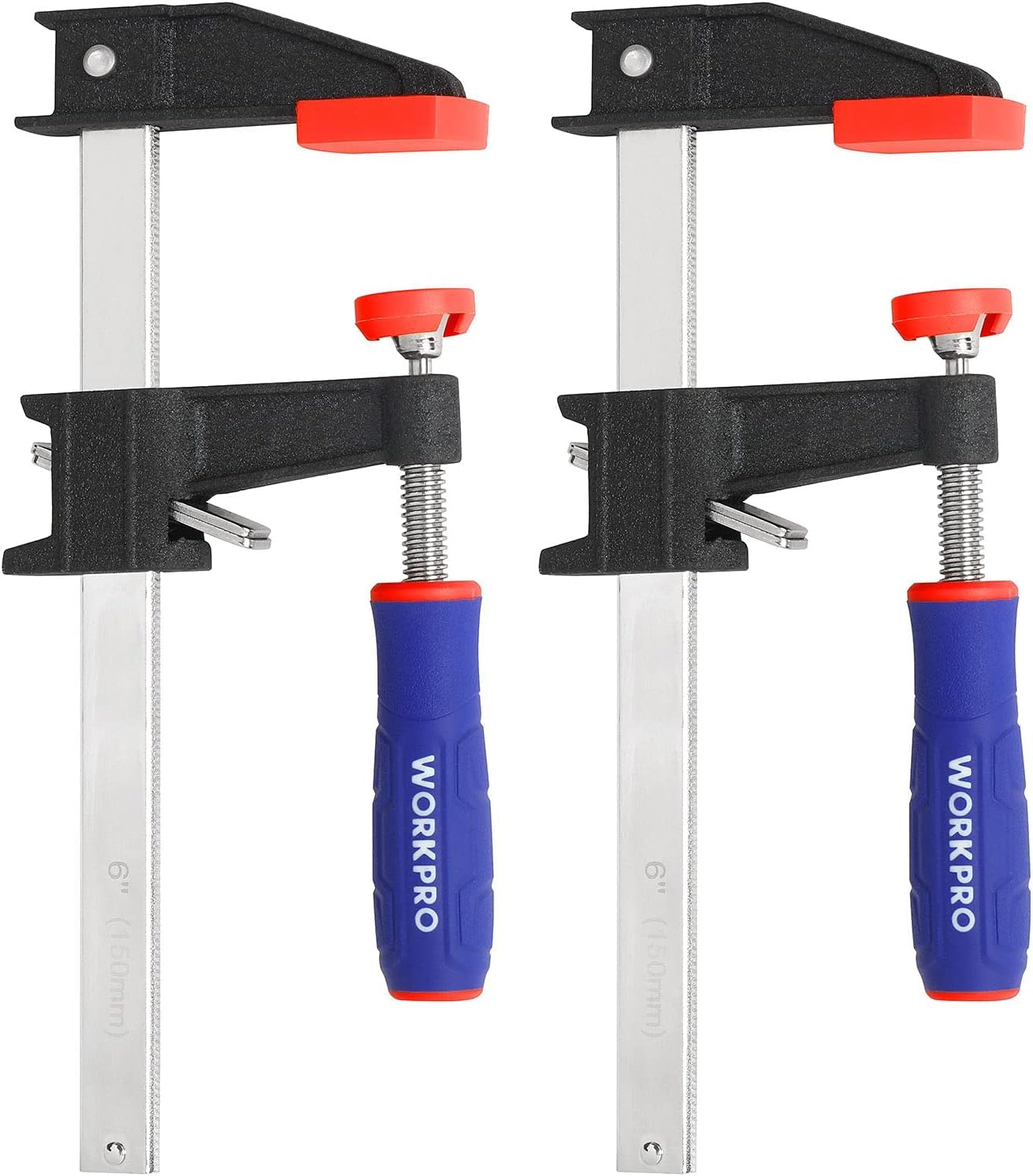 WORKPRO 150 mm Bar Clamps Set, 2-Pack Heavy Duty F Clamps, Quick-Release Woodworking Clamp, Ideal for Woodworker, Metalworker, Carpenters Hobbyist, Max 272 kg Load Limit