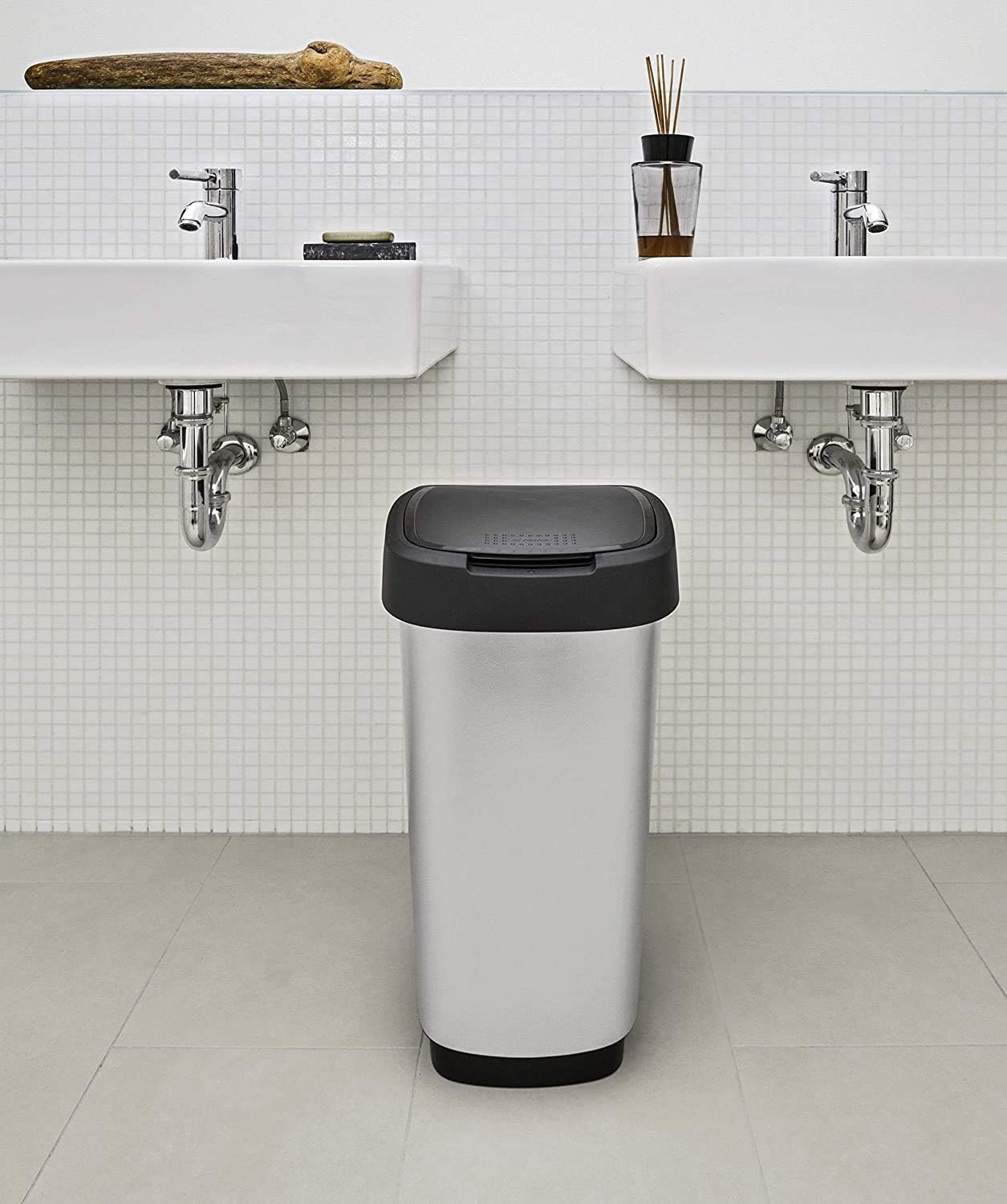 Rotho, Twist, Waste bin 25l with lid, can be used as swing or hinged lid, Plastic (PP) BPA-free, silver metallic - Image 3