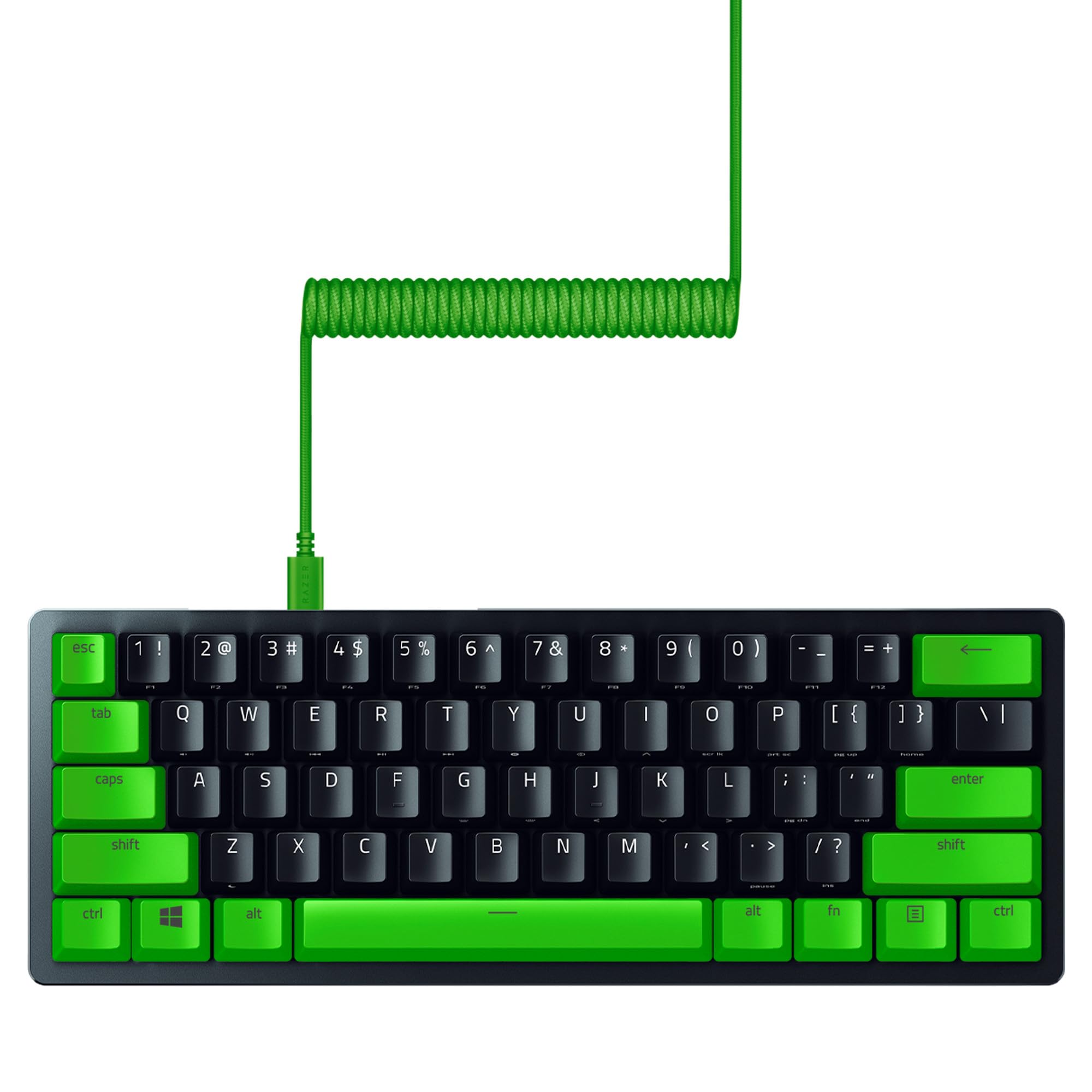 Razer PBT Keycap + Coiled Cable Upgrade Set: Durable Doubleshot PBT - Universal Compatibility - Keycap Removal Tool & Stabilizers - Tactically Coiled & Designed - Braided Fiber Cable - Green